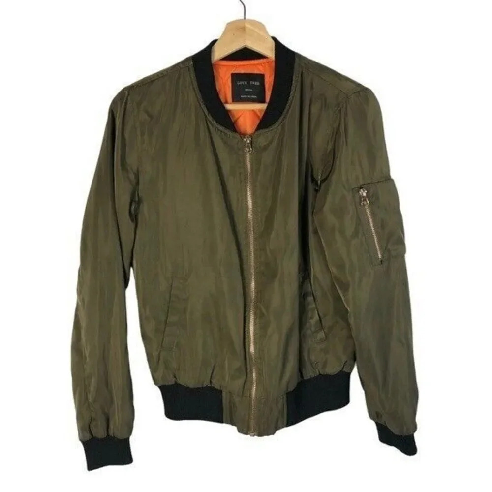 Love Tree Olive Green Utility Bomber Jacket S